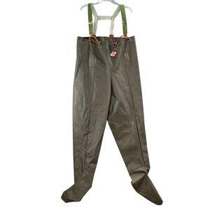 Red Ball Fishing Waders Men L Olive Green Vintage Rubber Hunting Bibs Suspenders